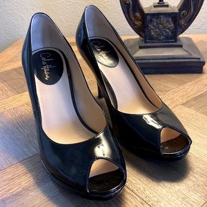 Cole Haan NikeAir peep toe black patent pumps